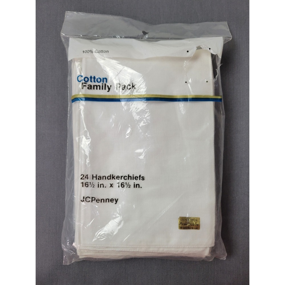 Vintage JCPenney 24 Pack White 100% Cotton Handkerchiefs 16.5in Perma-Stitch